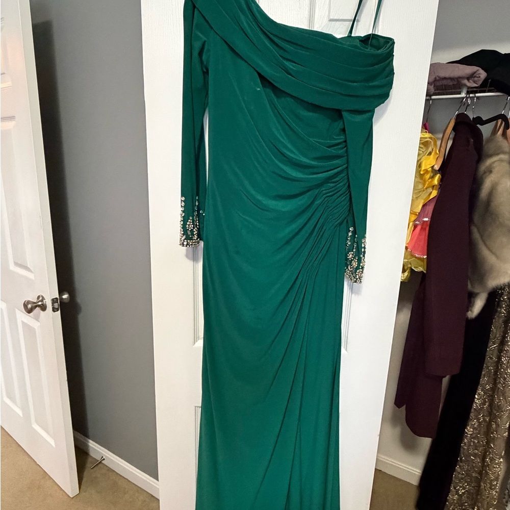 Mac Duggal Teal Long Sleeve Gown